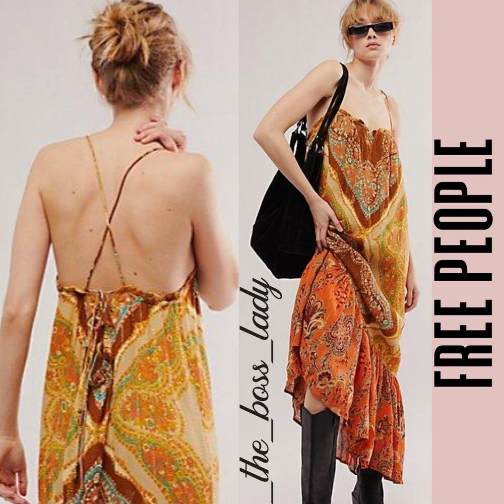 Free People Orange and Yellow Maxi Dress